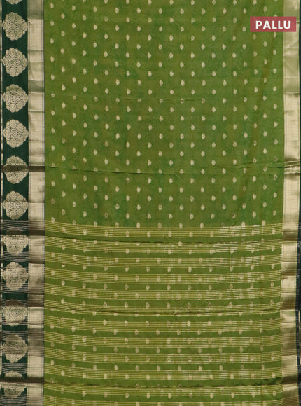 Semi raw silk saree mehendi green and bottle green with allover kalamkari prints & 1000 zari buttas and zari woven butta border
