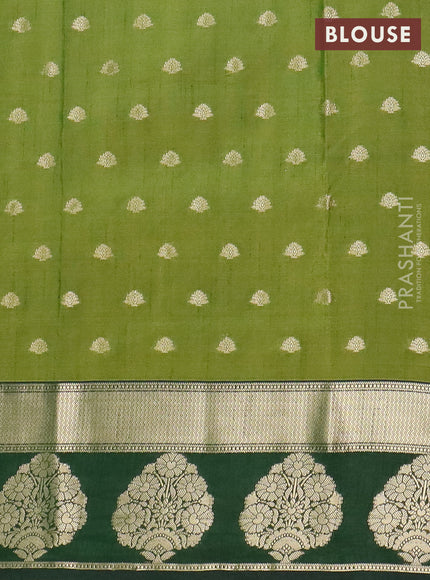 Semi raw silk saree mehendi green and bottle green with allover kalamkari prints & 1000 zari buttas and zari woven butta border