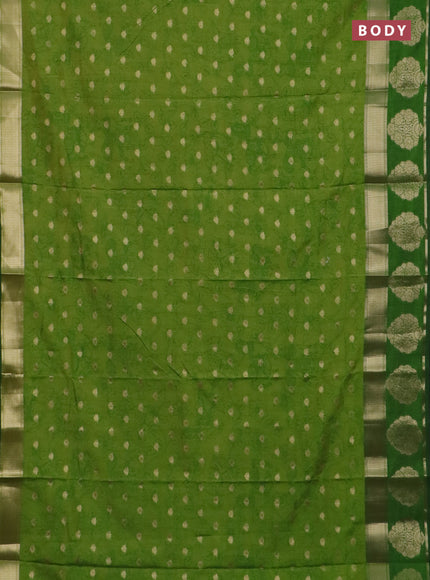 Semi raw silk saree light green and green with allover kalamkari prints & 1000 zari buttas and zari woven butta border