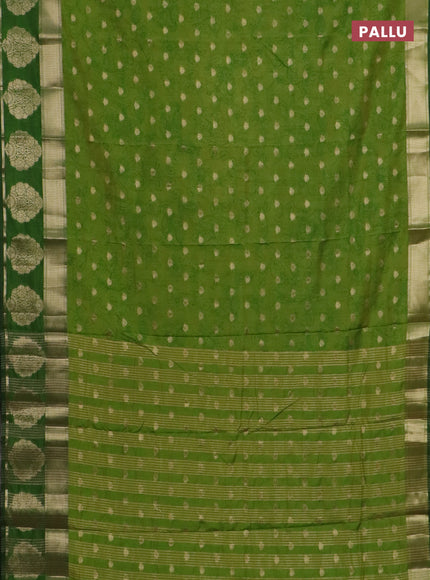 Semi raw silk saree light green and green with allover kalamkari prints & 1000 zari buttas and zari woven butta border