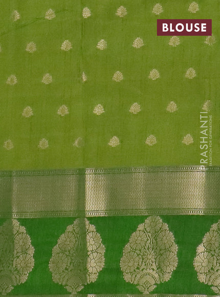 Semi raw silk saree light green and green with allover kalamkari prints & 1000 zari buttas and zari woven butta border