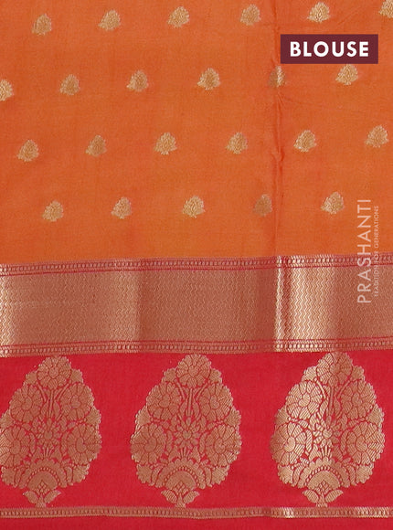 Semi raw silk saree dual shade of orange and red with allover kalamkari prints & 1000 zari buttas and zari woven butta border