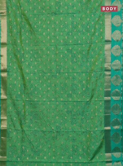 Semi raw silk saree dual shade of teal green and teal green with allover kalamkari prints & 1000 zari buttas and zari woven butta border