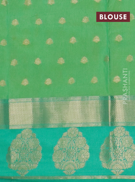 Semi raw silk saree dual shade of teal green and teal green with allover kalamkari prints & 1000 zari buttas and zari woven butta border