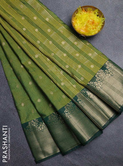 Semi raw silk saree mehendi green and bottle green with allover kalamkari prints & 1000 zari buttas and zari woven border