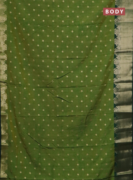 Semi raw silk saree mehendi green and bottle green with allover kalamkari prints & 1000 zari buttas and zari woven border