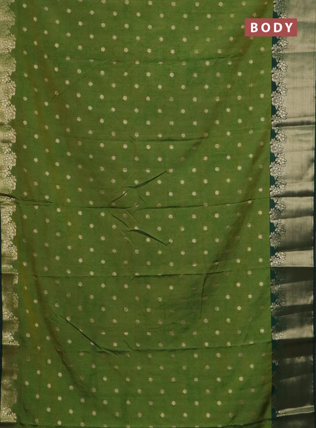 Semi raw silk saree mehendi green and bottle green with allover kalamkari prints & 1000 zari buttas and zari woven border