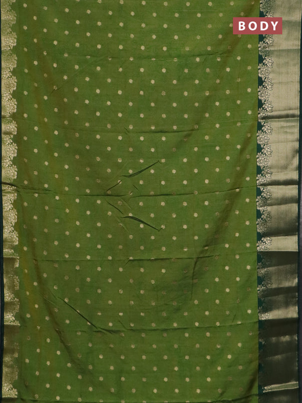 Semi raw silk saree mehendi green and bottle green with allover kalamkari prints & 1000 zari buttas and zari woven border