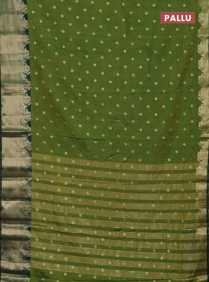 Semi raw silk saree mehendi green and bottle green with allover kalamkari prints & 1000 zari buttas and zari woven border