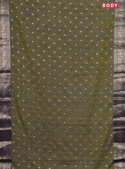 Semi raw silk saree mehendi green and navy blue with allover floral butta prints & 1000 zari buttas and zari woven border