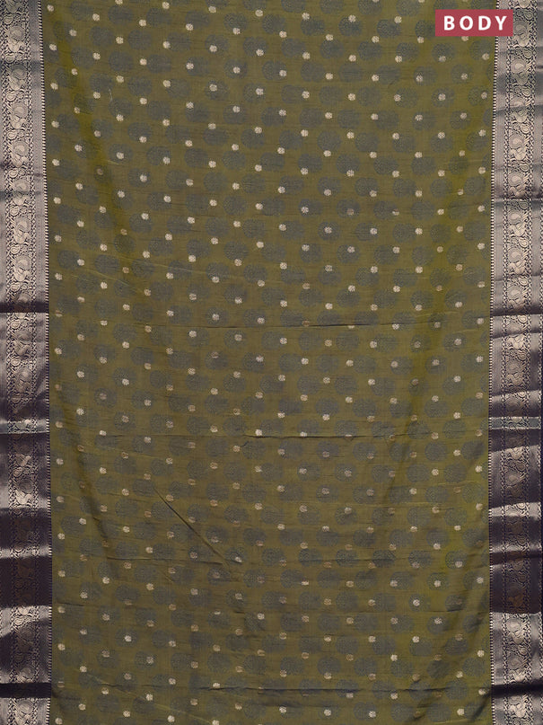 Semi raw silk saree mehendi green and navy blue with allover floral butta prints & 1000 zari buttas and zari woven border