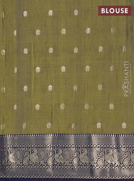 Semi raw silk saree mehendi green and navy blue with allover floral butta prints & 1000 zari buttas and zari woven border