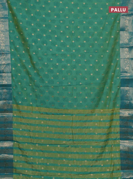 Semi raw silk saree dual shade of teal blue and teal blue with allover floral butta prints & 1000 zari buttas and zari woven border