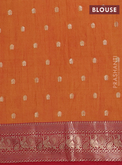 Semi raw silk saree dual shade of dark mustard and maroon with allover floral butta prints & 1000 zari buttas and zari woven border