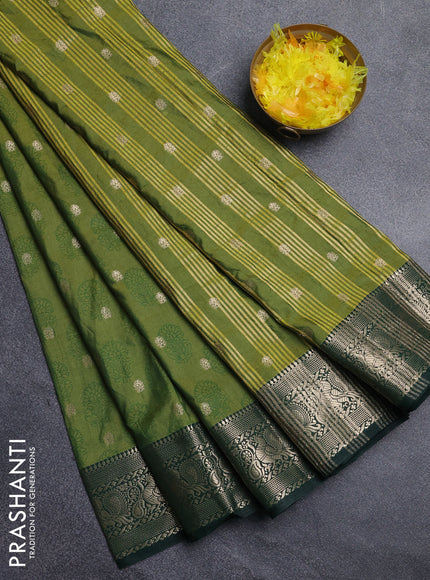 Semi raw silk saree mehendi green and bottle green with allover floral butta prints & 1000 zari buttas and zari woven border
