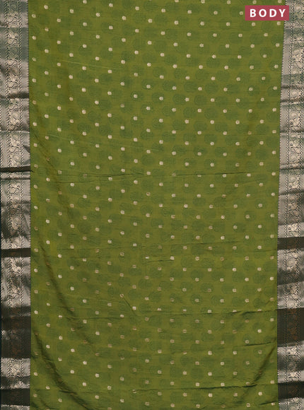 Semi raw silk saree mehendi green and bottle green with allover floral butta prints & 1000 zari buttas and zari woven border