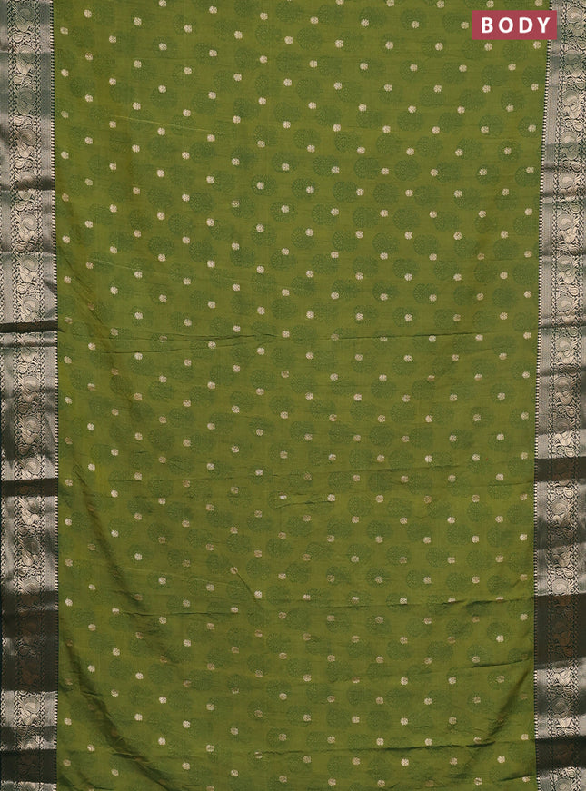 Semi raw silk saree mehendi green and bottle green with allover floral butta prints & 1000 zari buttas and zari woven border