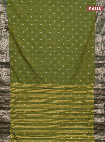 Semi raw silk saree mehendi green and bottle green with allover floral butta prints & 1000 zari buttas and zari woven border