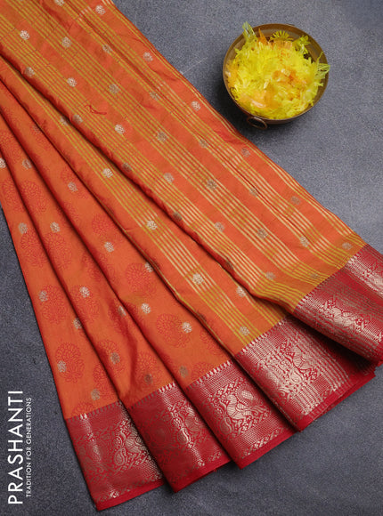 Semi raw silk saree dual shade of orange and red with allover floral butta prints & 1000 zari buttas and zari woven border
