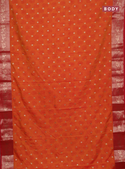 Semi raw silk saree dual shade of orange and red with allover floral butta prints & 1000 zari buttas and zari woven border