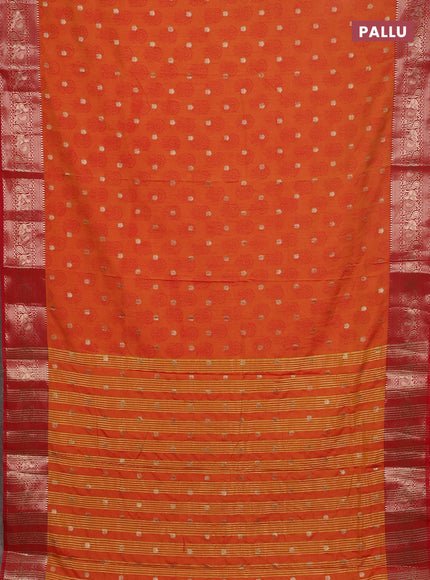 Semi raw silk saree dual shade of orange and red with allover floral butta prints & 1000 zari buttas and zari woven border