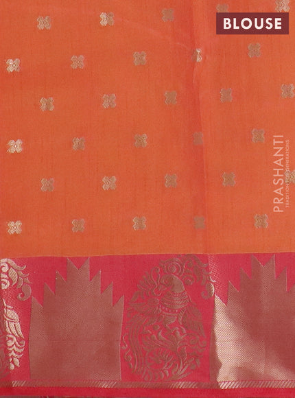 Semi raw silk saree dual shade of orange and peach pink with allover kalamkari prints & 1000 zari buttas and zari woven border