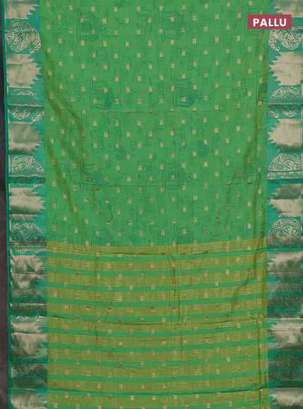 Semi raw silk saree dual shade of teal green and teal green with allover kalamkari prints & 1000 zari buttas and zari woven border