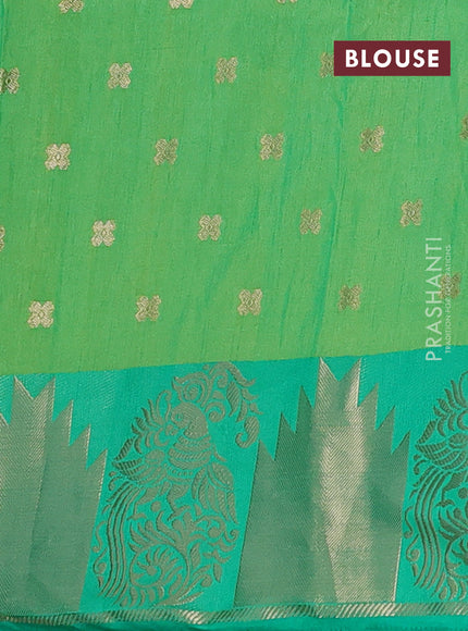 Semi raw silk saree dual shade of teal green and teal green with allover kalamkari prints & 1000 zari buttas and zari woven border