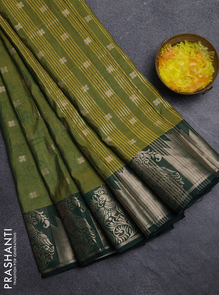 Semi raw silk saree mehendi green and bottle green with allover kalamkari prints & 1000 zari buttas and zari woven border