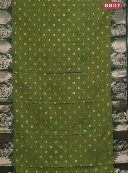 Semi raw silk saree mehendi green and bottle green with allover kalamkari prints & 1000 zari buttas and zari woven border