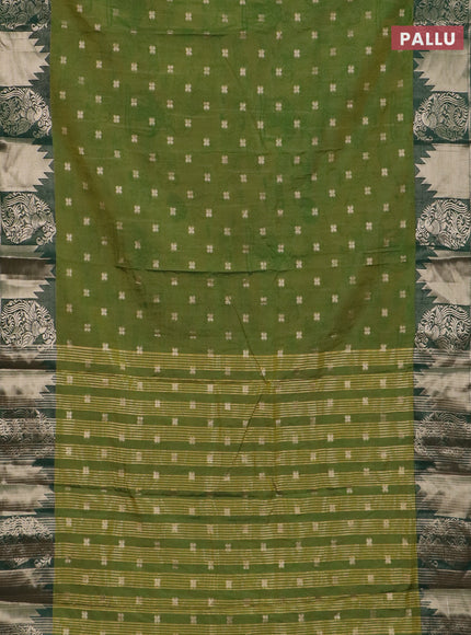 Semi raw silk saree mehendi green and bottle green with allover kalamkari prints & 1000 zari buttas and zari woven border