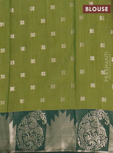 Semi raw silk saree mehendi green and bottle green with allover kalamkari prints & 1000 zari buttas and zari woven border