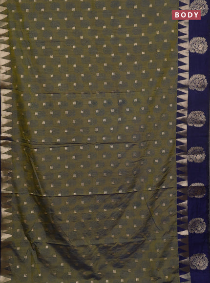 Semi raw silk saree dual shade of mehendi green and navy blue with allover floral butta prints & 1000 zari buttas and temple design zari woven butta border