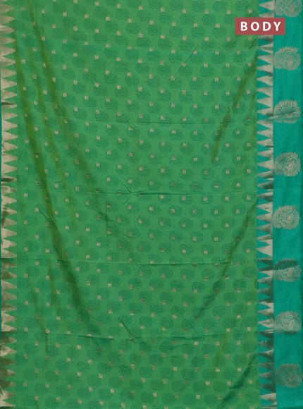 Semi raw silk saree dual shade of light green and teal green with allover floral butta prints & 1000 zari buttas and temple design zari woven butta border