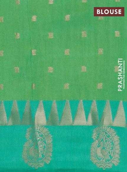 Semi raw silk saree dual shade of light green and teal green with allover floral butta prints & 1000 zari buttas and temple design zari woven butta border