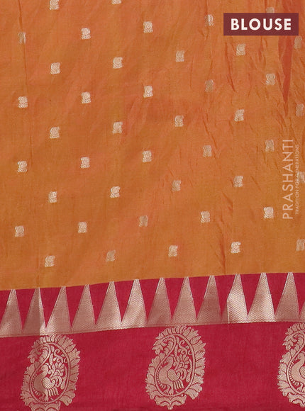 Semi raw silk saree dark mustard and maroon with allover floral butta prints & 1000 zari buttas and temple design zari woven butta border