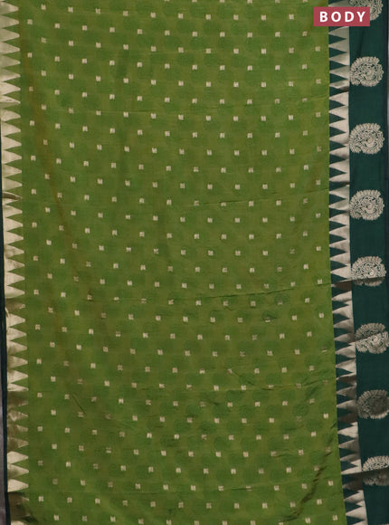 Semi raw silk saree dual shade of light green and green with allover floral butta prints & 1000 zari buttas and temple design zari woven butta border