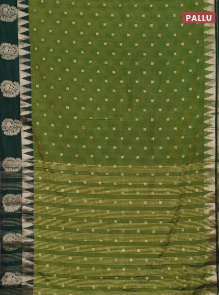 Semi raw silk saree dual shade of light green and green with allover floral butta prints & 1000 zari buttas and temple design zari woven butta border