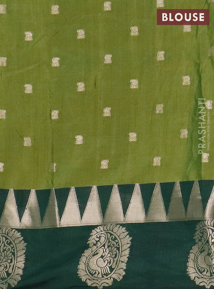 Semi raw silk saree dual shade of light green and green with allover floral butta prints & 1000 zari buttas and temple design zari woven butta border