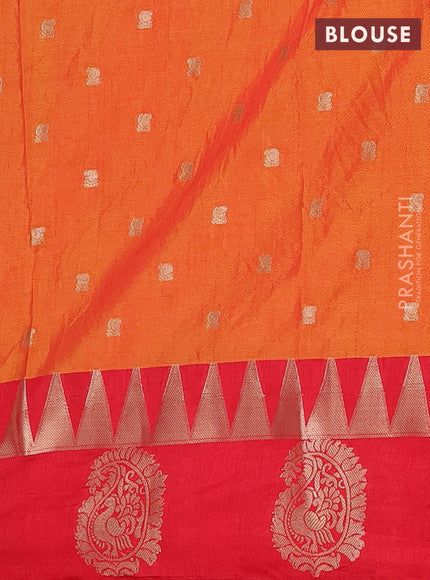 Semi raw silk saree orange and red with allover floral butta prints & 1000 zari buttas and temple design zari woven butta border
