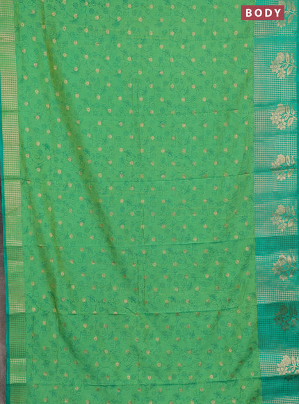 Semi raw silk saree light green and teal green with allover prints & 1000 buttas and zari checked butta border