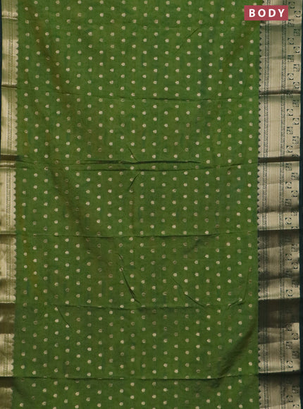 Semi raw silk saree mehendi green and bottle green with allover kalamkari prints & 1000 buttas and zari woven border