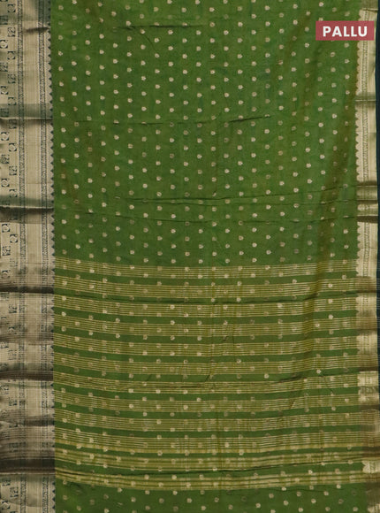 Semi raw silk saree mehendi green and bottle green with allover kalamkari prints & 1000 buttas and zari woven border