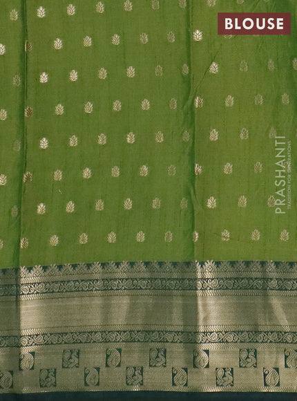 Semi raw silk saree mehendi green and bottle green with allover kalamkari prints & 1000 buttas and zari woven border