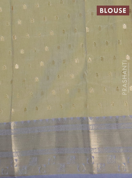 Semi raw silk saree elaichi green and grey with allover kalamkari prints & 1000 buttas and zari woven border