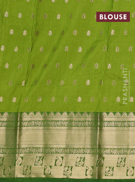 Semi raw silk saree light green and green with allover kalamkari prints & 1000 buttas and zari woven border