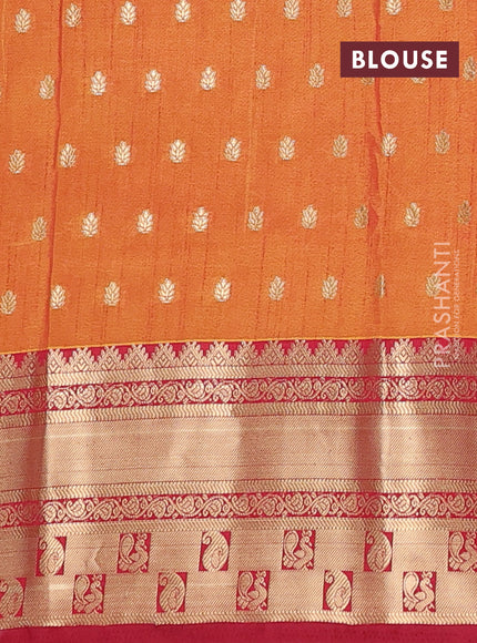 Semi raw silk saree dual shade of dark mustard and maroon with allover kalamkari prints & 1000 buttas and zari woven border