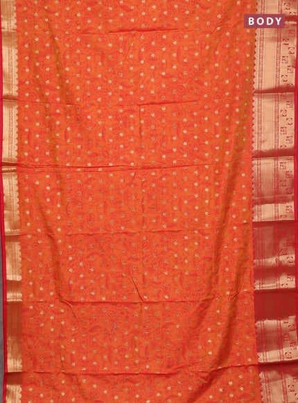 Semi raw silk saree dual shade of orange and red with allover kalamkari prints & 1000 buttas and zari woven border