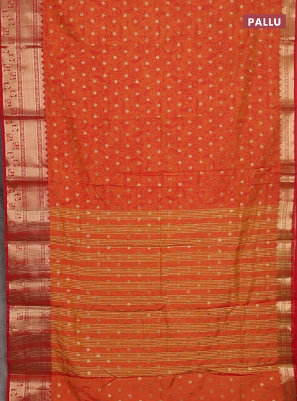 Semi raw silk saree dual shade of orange and red with allover kalamkari prints & 1000 buttas and zari woven border