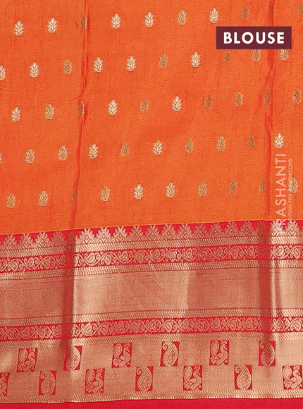 Semi raw silk saree dual shade of orange and red with allover kalamkari prints & 1000 buttas and zari woven border